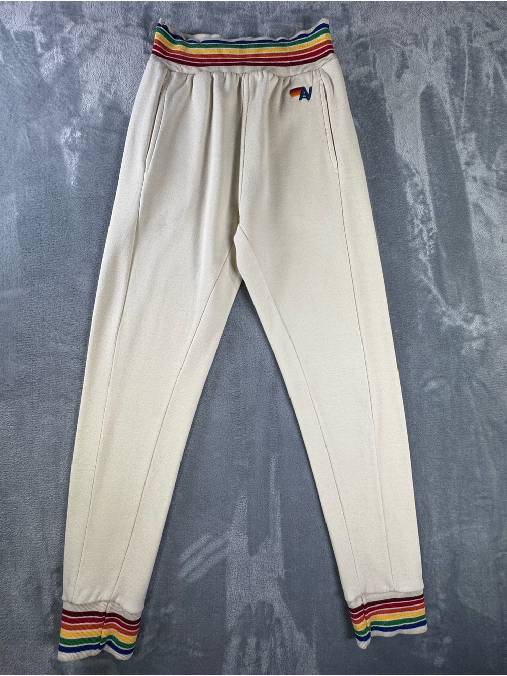 Aviator Nation Rainbow Stripe Sweatpants Vintage White Cream Joggers XS